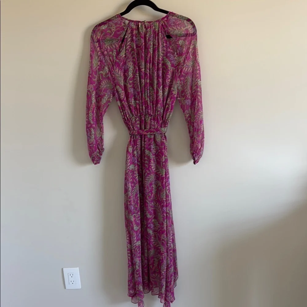 MISA Los Angeles Leila Fuchsia Paisley Chiffon Midi Dress | XS (Fits Small) - Picture 7 of 8